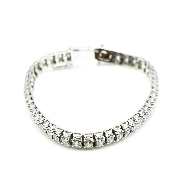 Vintage 7-Inch Sterling Silver Tennis Bracelet With Clear Cubic Zirconia - Picture 1 of 6